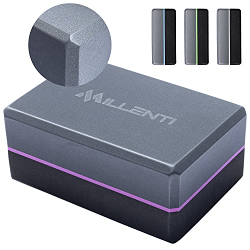 Millenti Gray Black Yoga Block Yoga Brick - Sold as Single EVA Foam Block, Bevelled Edge, Non-Slip, Latex-Free Block with ...