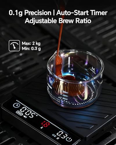 MUVNA Espresso Mini Coffee Scale with Timer & Flow Rate Indicator - 2kg/0.1g Precision Digital Scale with Waterproof Silic...
