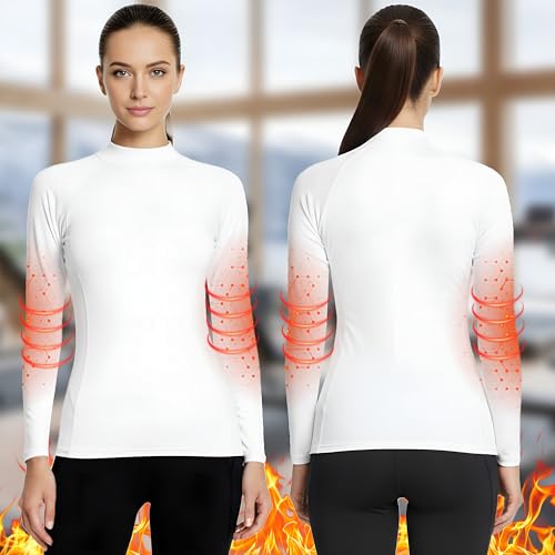 Coume 4 Pack Women Thermal Turtleneck Shirts Women Mock Turtle Neck Long Sleeve Tops Fleece Lined Compression Basic Layer