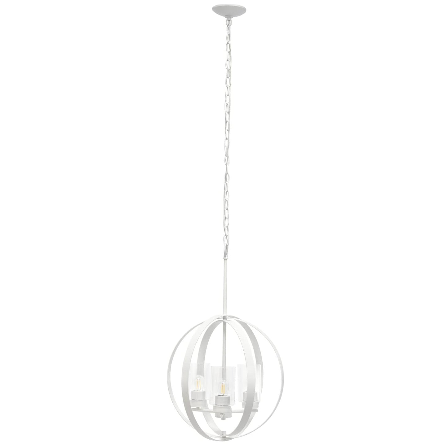 LALIA HOME 3-Light Industrial Globe Pendant Light, 18in Adjustable, Iron & Glass, White, Model 1270-LHP-3010-WH