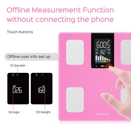 FITDAYS Smart Body Fat Scale, Bluetooth Composition Analyzer, 400lbs (Pink, 11"/280mm)