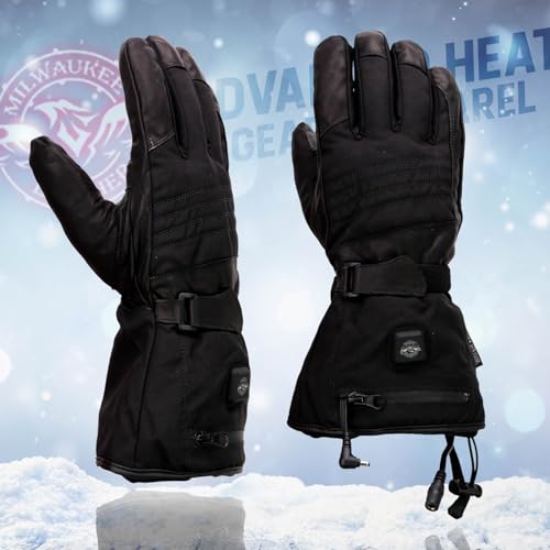 Milwaukee Leather MG17501SET Men’s Heated Black Leather/Textile Winter Gloves/Harness Wire and i-Touch