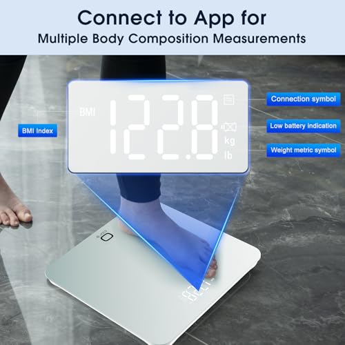 O'CARE Smart Scale for Body Weight and BMI Weighing,High Accuracy Digital Bathroom Scale with LED Large Display,Smart APP ...