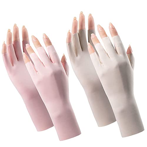 Women Cool Ice Silk Fingerless Driving Gloves Sunblock Non-Slip Outdoor Light-Thin Gloves Fishing Hiking Outdoor