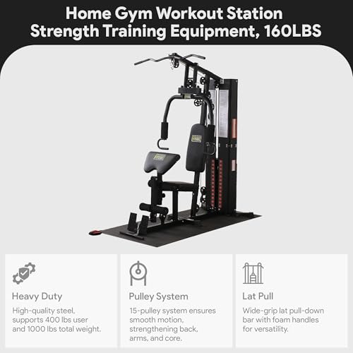 BalanceFrom Multifunctional Steel Frame Home Gym Machine with Floor Mat – Strength Training Workout Station with 160-Pound...
