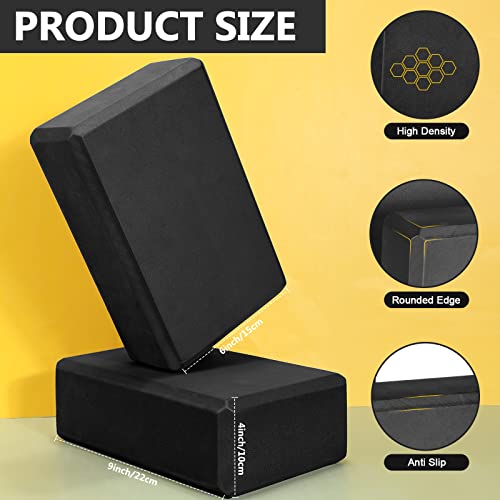 Lenwen 30 Pieces Black Yoga Blocks 9'' x 6'' x 3'' EVA Foam Non Slip High Density Dance for Stretching Pilates Meditation ...