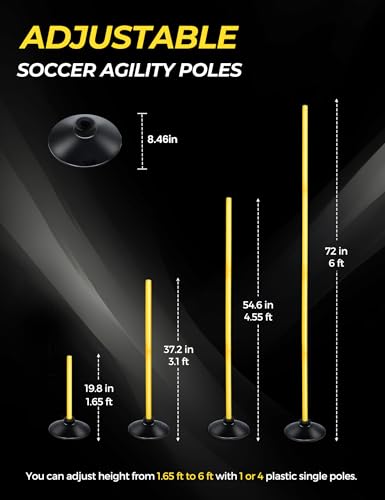 SEAOTTER Soccer Agility Poles Set, 4/6/10 Pcs 6ft Detachable Sports Trainning Speed Poles Slalom Poles with Rubber Base, A...