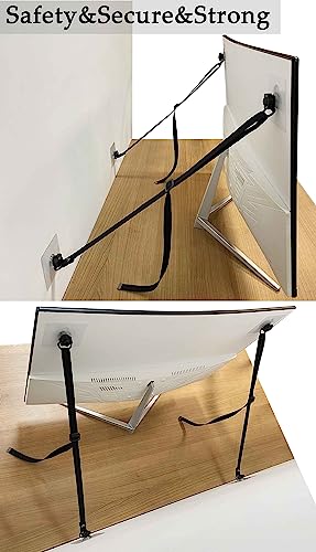 OeckuXIY 2 Pack Adjustable TV Safety Straps, No-Drill Adhesive Anti-Tip Furniture Anchors for Baby Proofing, Flat Screens ...