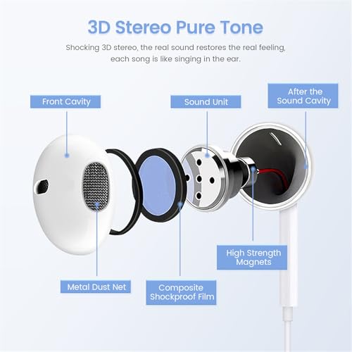2 Pack-USB C Headphones for iPhone 17/16/15, Type C Earbuds Wired Earbuds with Microphone & Remote Control Noise Cancellin...