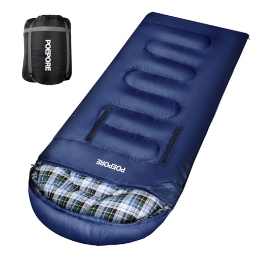 POEPORE Flannel Sleeping Bag Cotton 0 Degree Cold Weather for Adults XXL Wearable Sleeping Bag 4 Seasons Waterproof with C...