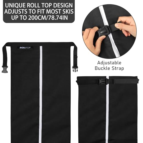 AzReference Padded Ski Bag with Wheels, Rolling Wheeled Ski Bag for Air Travel, Store & Transport Double Skis Up to 200 cm