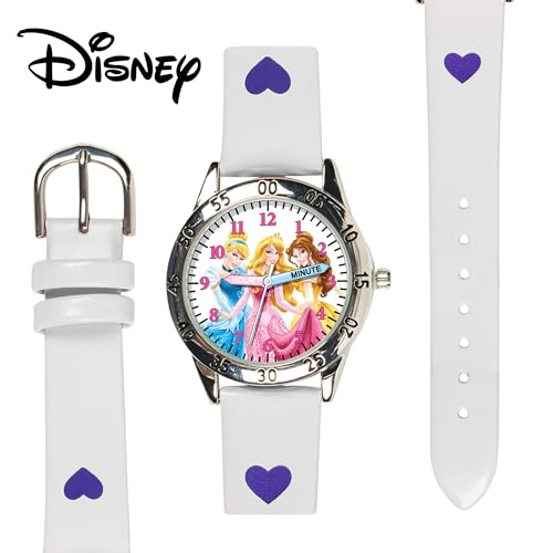 Disney Princess Time Teacher Watch for Kids – Easy Analog Time Learning, Colorful Princess Design, Adjustable Strap