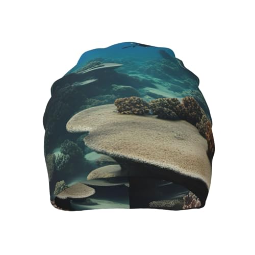 Underwater Ocean View Print Soft Beanie Hat for Men Women Warm Fashion Cap for Jogging Cycling Gift Outdoor Use Black
