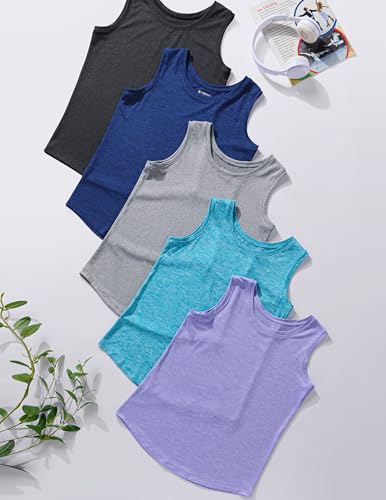 5 Pack Wide Straps Womens Workout Tank Tops, Athletic Sleeveless Shirts for Women, Ladies Exercise Tops for Yoga Tennis