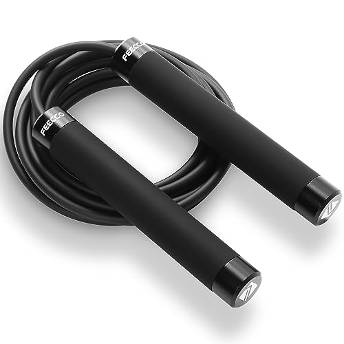 FEECCO 1/2 lb Weighted Jump Rope for Boxing, Cardio, Crossfit Workout, 8~11ft Range Adjustable Length Steel Ropes with Bal...