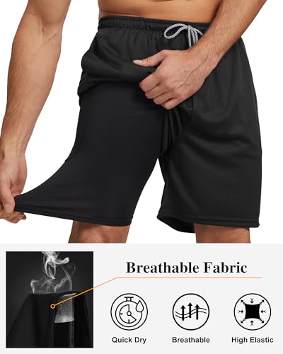 HOPLYNN 5 Pack Mens 2 in 1 Running Shorts with Liner, Quick Dry Workout Training Gym Athletic Sport Shorts with Pockets