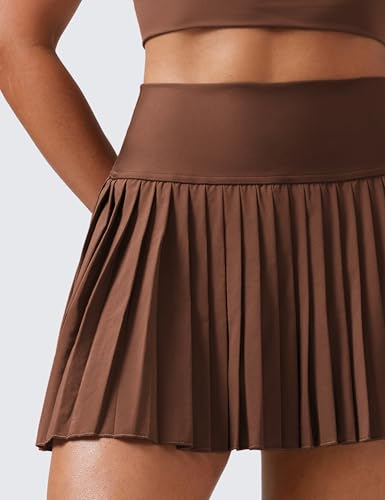 CRZ YOGA High Waisted Pleated Tennis Skirts for Women - Mini Lined Casual Tummy Control Skort with Pockets