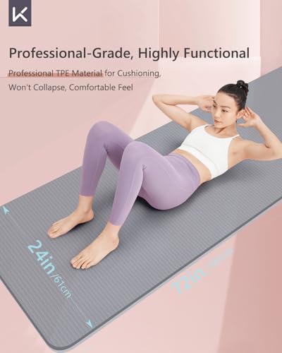 KEEP 7mm Thick Yoga Mat - Eco-Friendly TPE Non Slip Exercise Mat for Women, 72"x24" Double-Color Workout Mat for Home Fitn...