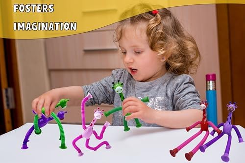 Suction Cup Robot Toy,Toys for Kids with Autism,Autism Sensory Products,Suction Cup Toy,pop Tubes Robots Stress and Anxiety Relief for Kids 3 4 5 6 7,Christmas Easter Gifts (Giraffe 6PC)