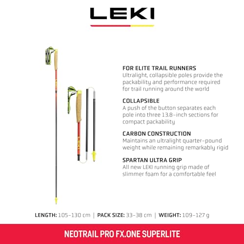LEKI Neotrail Pro FX.One Superlite Trekking Poles - Carbon Foldable Lightweight Poles for Hiking & Trail Running