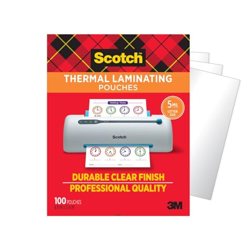 Scotch Thermal Laminating Pouches, 100 Count, Clear, 5 mil, Laminate Business Cards, Small Banners, Essays, Office or Scho...