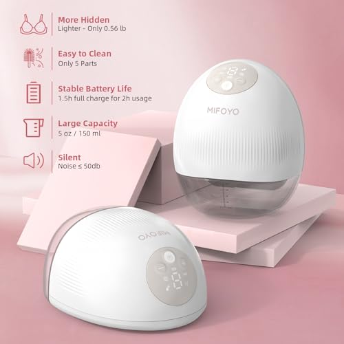 MIFOYO Hands Free Breast Pump, Wearable Electric Breastfeeding Pump with 4 Modes & 9 Suction Levels, LED Display & Recharg...