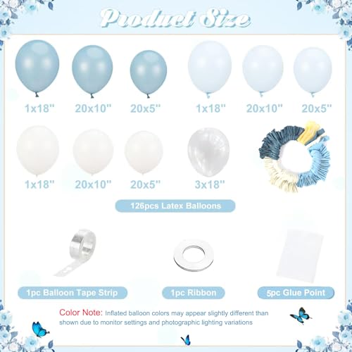 Dusty Blue Balloon Arch Kit 126 Pcs Light Blue and White Balloon Arch Garland Kit Include Macaron Balloons for Wedding Bir...