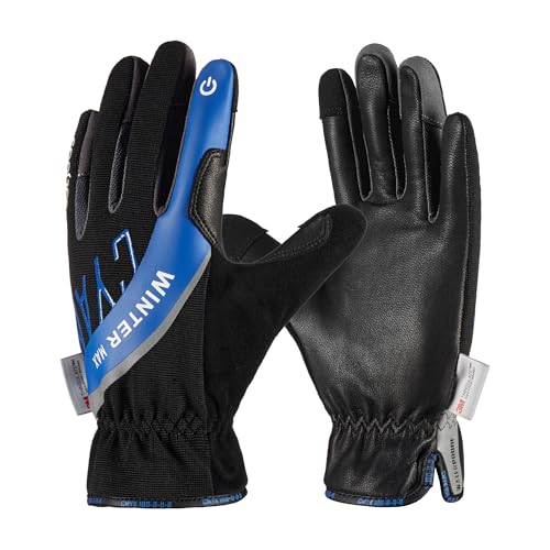 COOLJOB Waterproof Winter Sports Work Gloves for Men, Genuine Goatskin Leather with Fleece Lining, Thinsulate Warm Gloves ...