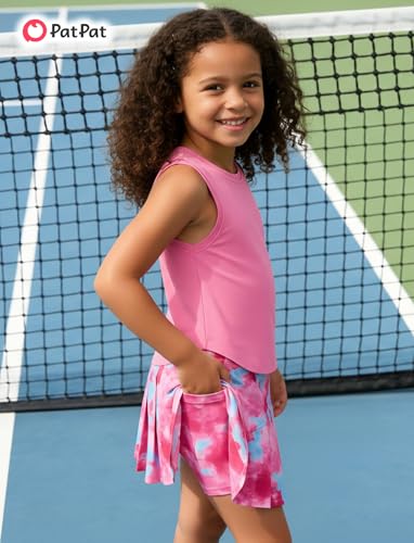 PATPAT Girls Tennis Skirt Sets Moisture Wicking Tank Tops and Pleated Skirts 2 Piece Outfits Activewear Sets 5-12 Years