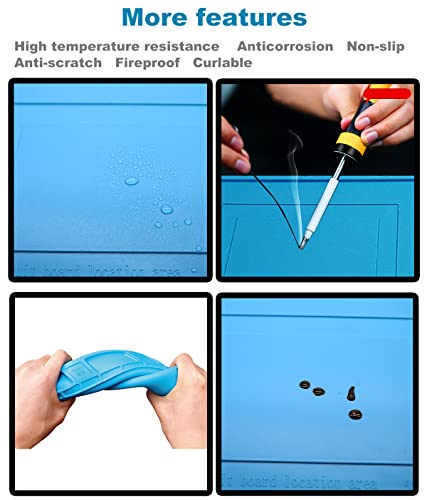 Premium Heat Resistant 932°F Silicone Soldering Mat, Large Anti Static Magnetic Electronic Repair Work Mat for BGA and Gun...
