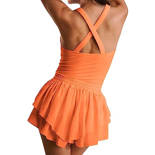 Womens Workout Athletic Romper One Piece Exercise Jumpsuit Tennis Dress Shorts Sleeveless Running Beach Skirt Sets