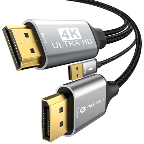 Active HDMI to DisplayPort Cable (4K 60Hz,1080p@120Hz) 6FT Uni-Directional HDMI Source to DP Monitor Adapter Display Port ...