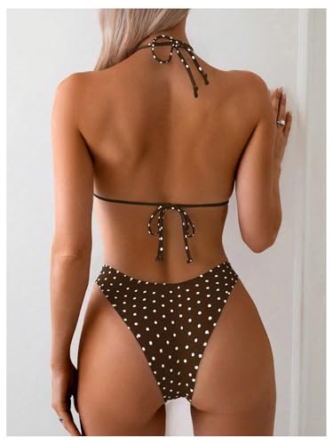 WDIRARA Women's Polka Dots Bikini Set Halter Triangle Swimsuit 2 Piece Bathing Suit