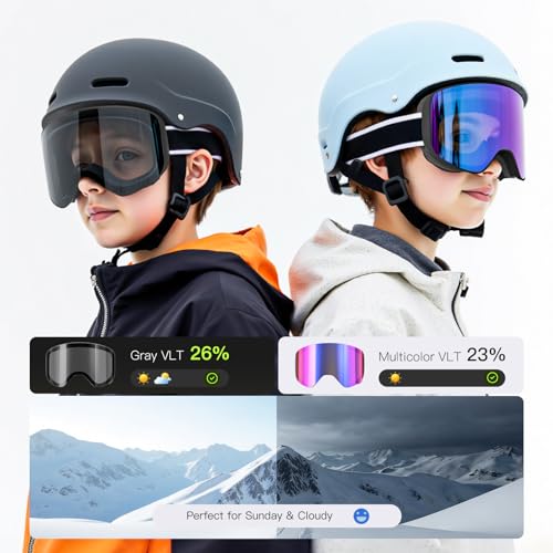MAMBAOUT Ski Goggles with Magnetic Lens, Kids Snowboarding Goggles for Boys Girls, Anti Fog UV Protection Age 3-14