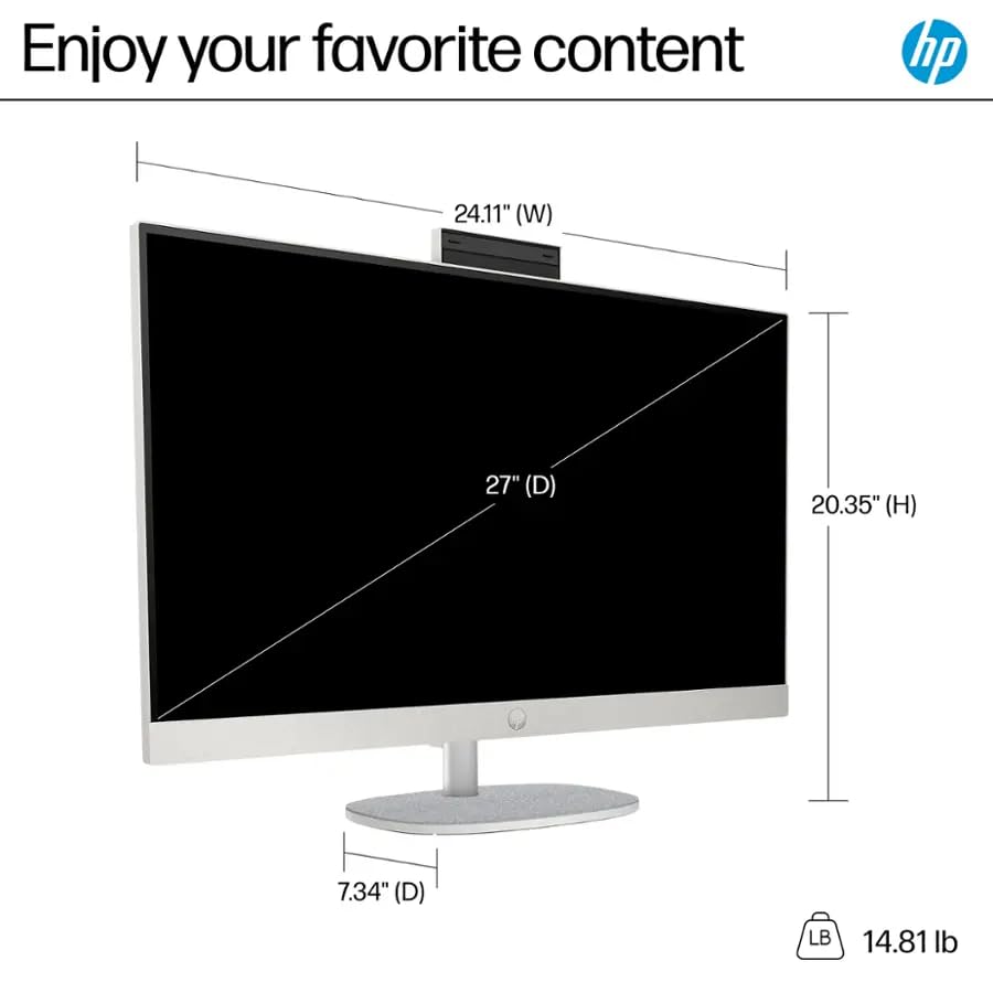 HP 27" FHD Touchscreen All-in-One Desktop Computer, Quad-Cores Ryzen 5 7520U, Windows 11, Wireless Keyboard & Mouse, Silve...