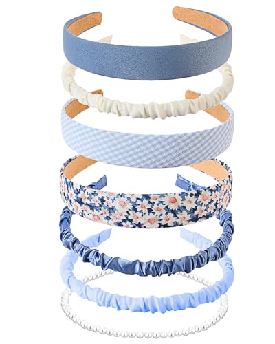JELIEE 7 Pack Different Designs Non-Slip Headbands for Women - Fashion, Flower, Cute Pearl, Twisted, Solid Blue and White ...