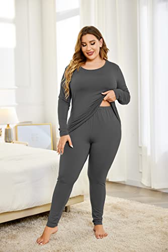 IN'VOLAND Women’s Plus Size Thermal Long Johns Sets Fleece Lined 2 Pcs Underwear Top & Bottom Pajama Set