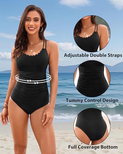 Daci Womens One Piece Swimsuit Tummy Control - Slimming Bathing Suit Scalloped Neck Full Coverage Swimwear 2025