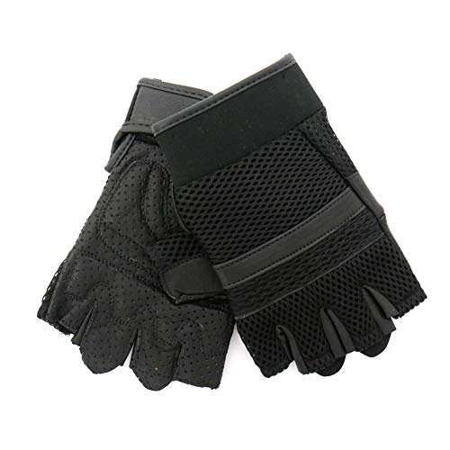 Hot Leathers GVM1026 Mens Black Leather and Mesh Fingerless Gloves-Black-3XL