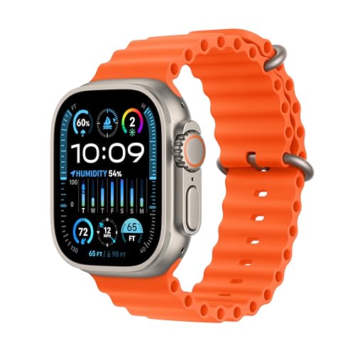 Apple Watch Ultra 2 [GPS + Cellular 49mm] Smartwatch with Rugged Titanium Case & Orange Ocean Band One Size. Fitness Track...
