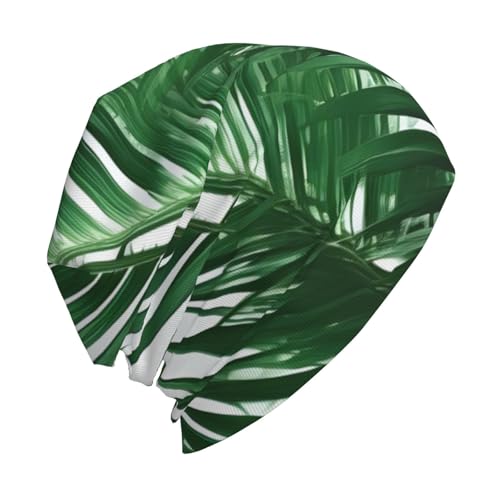 Green Palm Leaf Print Soft Beanie Hat for Men Women Warm Fashion Cap for Jogging Cycling Gift Outdoor Use