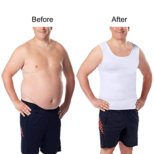 Mens Slimming Compression Shirt, Body Shaper Workout Tank Top, Gynecomastia Tummy Control Undershirts - Change in Seconds
