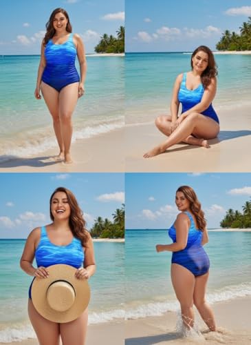 Daci Women Plus Size One Piece Swimsuit Athletic Tummy Control Ruched Bathing Suit with U-Back