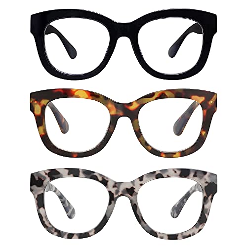 AMOMOMA Retro Oversized Reading Glasses for Women Blue Light Blocking Computer Readers Spring hinge AM6003