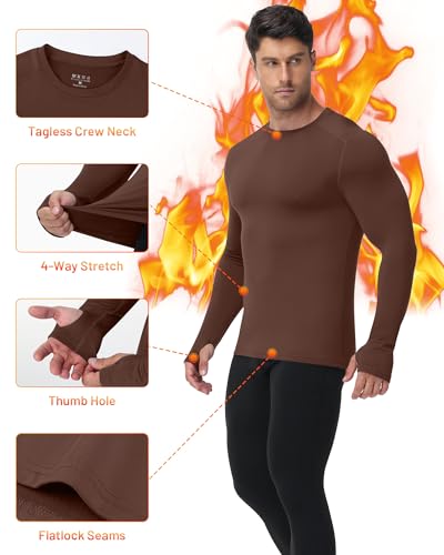 Moozava Mens Thermal Long Sleeve Shirt Fleece Lined Compression Base Layer Top Cold Weather Gear Hunting Athletic Undershirt