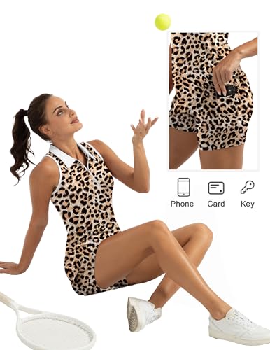 FKEEP Women's Golf Tennis Dress Sport Activewear Zipper V-Neck with Shorts and Pocket Workout Athletic