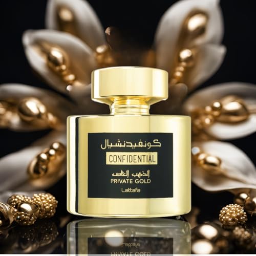 Lattafa Perfumes Confidential Private Gold for Unisex Eau de Parfum Spray, 3.4 Ounce