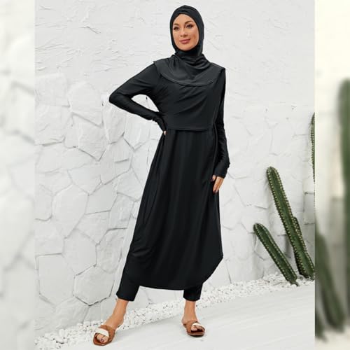 Muslim Swimsuits for Women Swimwear Long Sleeve Burkini Full Cover Swimsuit Hijab Rash Guard, 3pcs Set