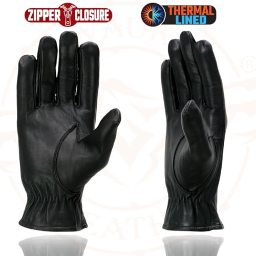 Milwaukee Leather SH226TH Men's Black Thermal Lined Leather Motorcycle Hand Gloves W/Wrist Zipper Closure