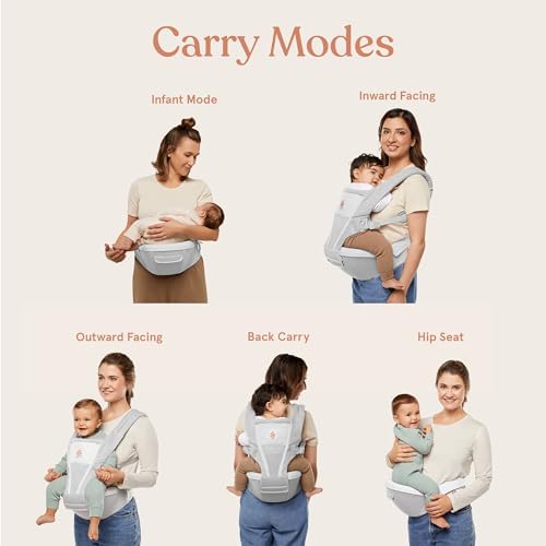 Ergobaby Alta 2-in1 Hip Seat and Carrier - All-Position Breathable Mesh Baby Carrier for 4 Months to 48 Months (12lbs - 45lbs) - SoftFlex™ Mesh - Pink Quartz